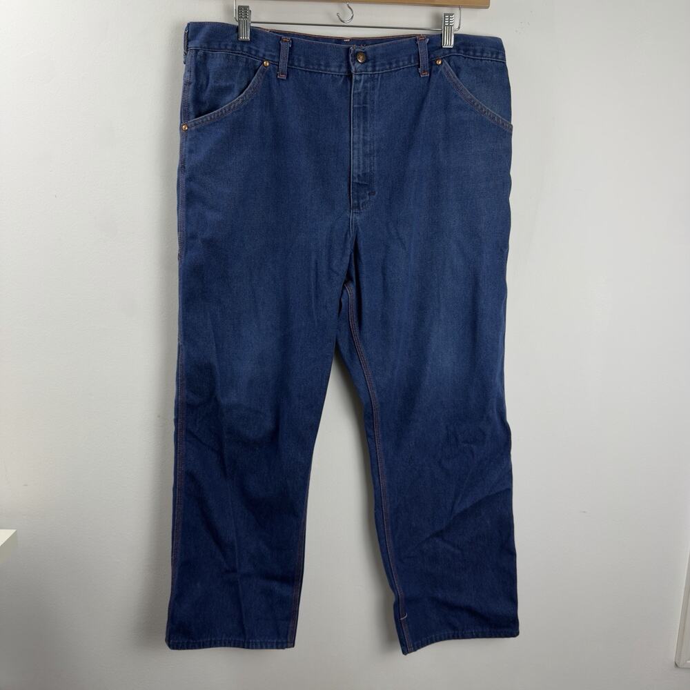 Big Mac Carpenter Jeans Mens 40x29 Dark Blue Vintage Workwear Orange Stitch